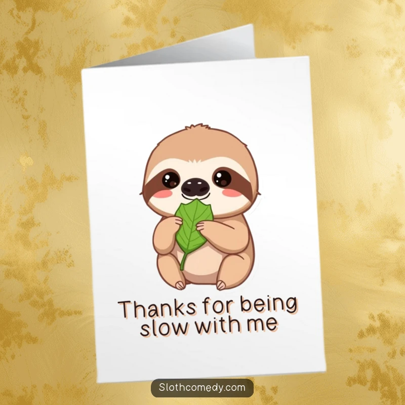 Funny Free Printable Thank You Card: Patient sloth offers a leaf with a soft gaze, a sweet way to express thanks.