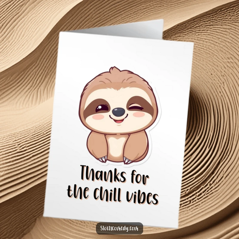 Funny Free Printable Thank You Card: A sloth's slow blink and gentle smile express heartfelt thanks in a charming, relaxed way.