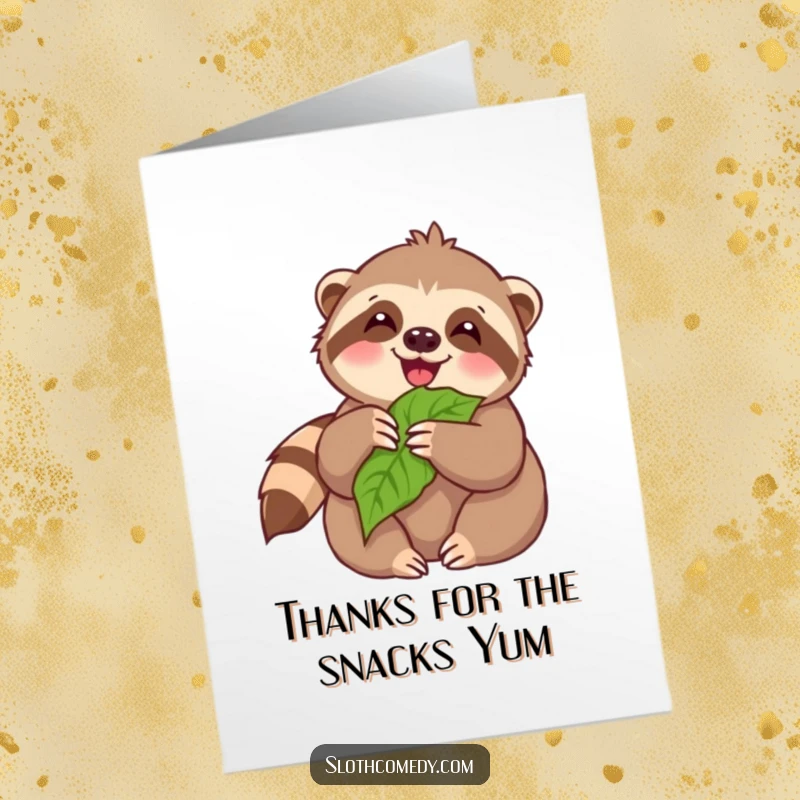 Funny Free Printable Thank You Card: A kawaii sloth happily munching on a leaf, a perfect DIY thank you.