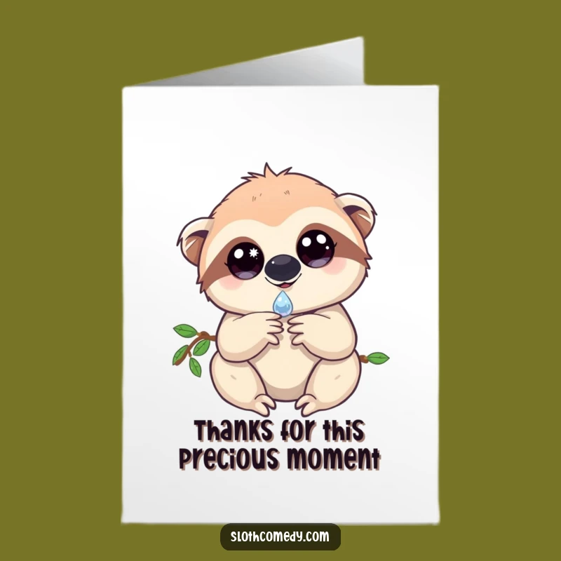 Free Printable Thank You Card: Gentle Sloth Dewdrop Downloadable Greeting for Gratitude