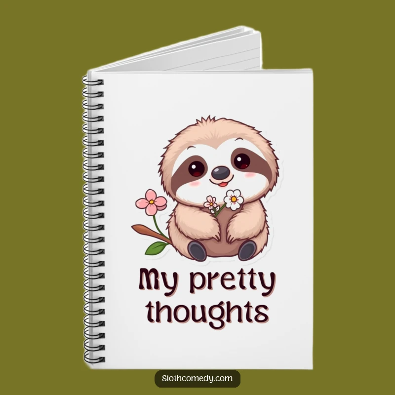 Funny Kawaii Sloth Flower Notebook - Cute Sloth Journal, Hilarious Gift