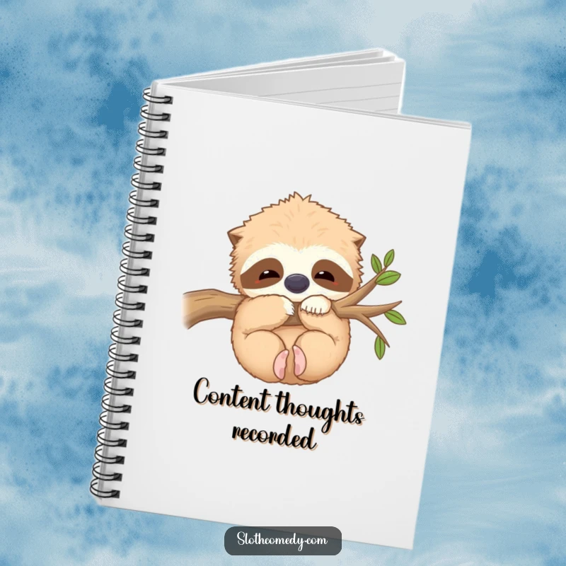 Funny Notebook: A kawaii sloth hugs a fuzzy branch contentedly, perfect for capturing peaceful thoughts, a creative funny gift.