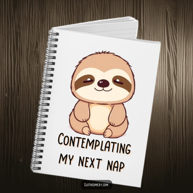 Funny kawaii sloth notebook featuring a contented sigh, perfect for humorous note-taking and creative expression.