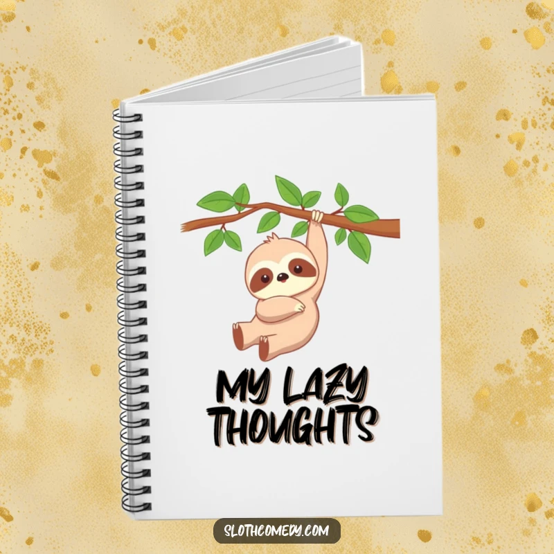 Funny Kawaii Sloth Notebook with a cute, peacefully dangling sloth, perfect for journaling and humorous note-taking.