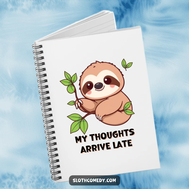 Funny Notebook: Kawaii sloth smiling and extending a branch, perfect for jotting down thoughts with a touch of sloth humor.