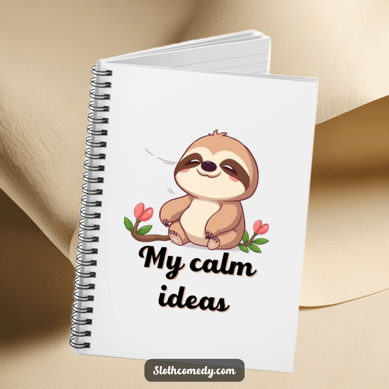 Funny notebook with a peaceful sloth enjoying a gentle breeze, perfect for journaling and calm thoughts, a funny gift.