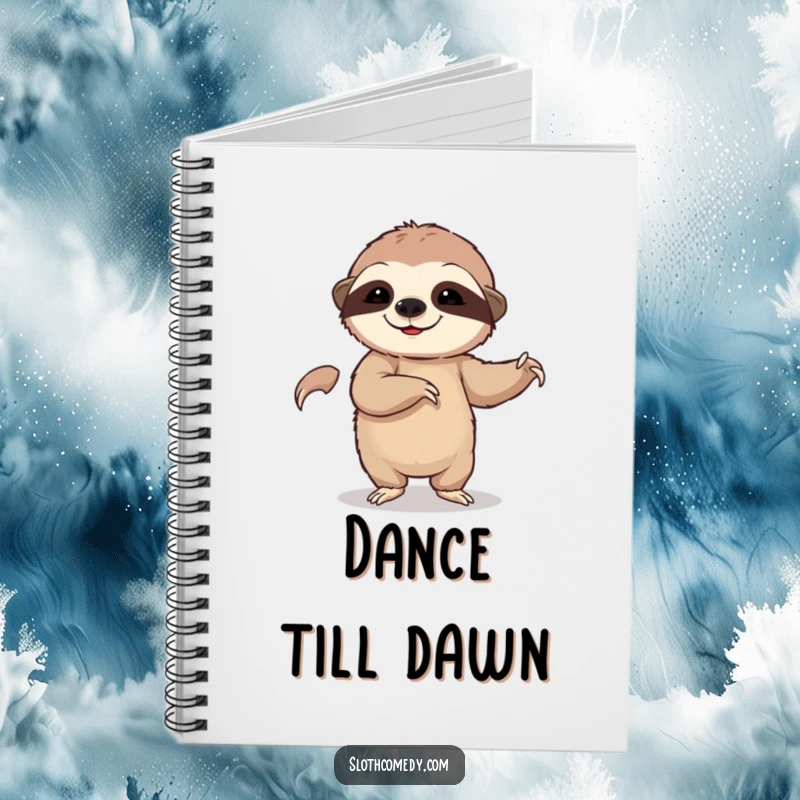 Funny notebook with a sloth dancing slowly, perfect for jotting down ideas with a humorous touch.