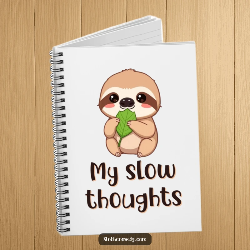 Funny sloth notebook, a sweet sloth offers a leaf with extreme patience and a soft gaze, ideal for journaling.