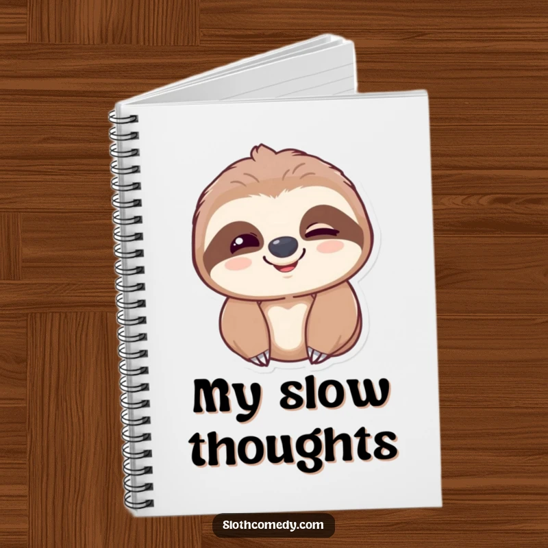 Funny sloth notebook cover with a sloth's slow blink and gentle smile, perfect for jotting down peaceful thoughts.