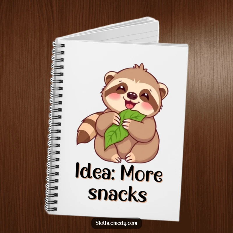 Funny Notebook: Kawaii sloth happily munching on a leaf, perfect for jotting down thoughts with joyful sloth humor.