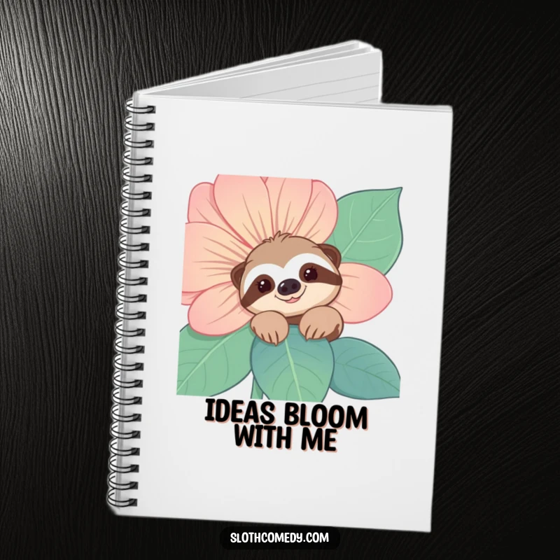 Funny Sloth Notebook: A smiling sloth character peeks from behind a flower, perfect for jotting down shy, sweet, and humorous notes.