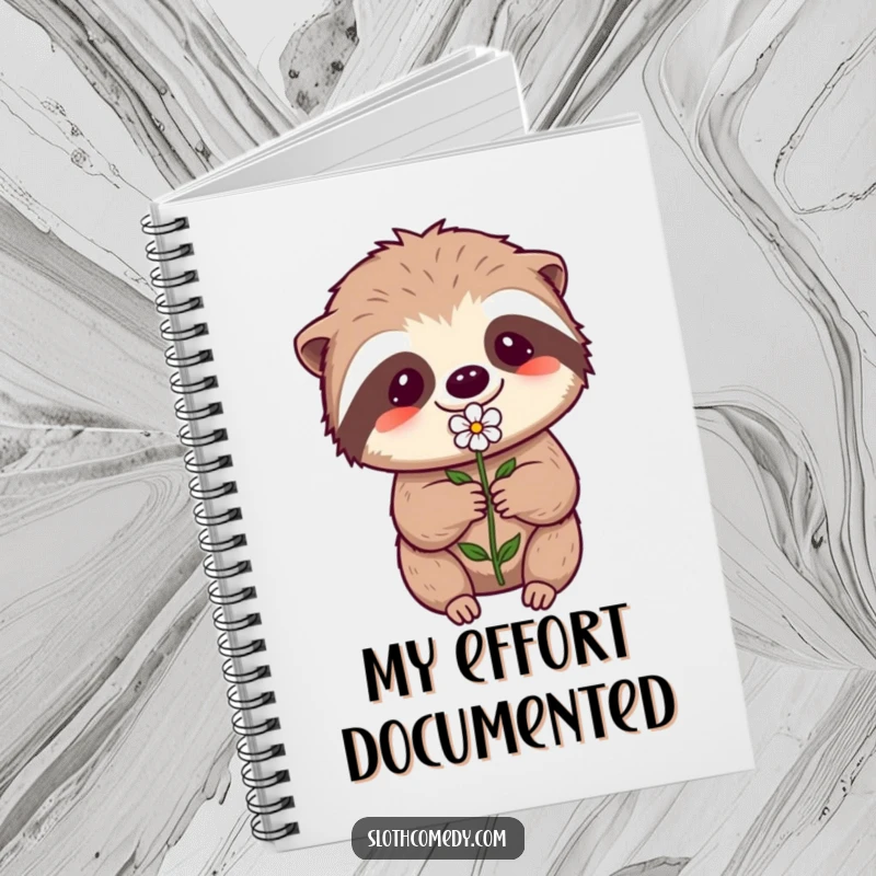 Funny Kawaii Sloth Notebook: Features a sloth expending effort to offer a flower, ideal for journaling with humorous purpose.