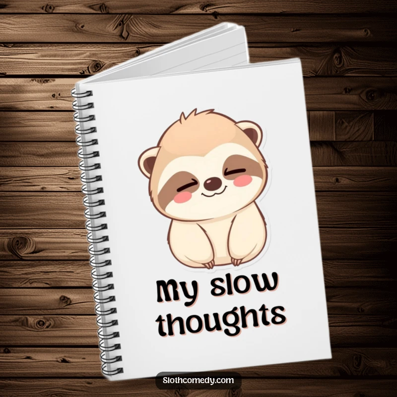 Funny Notebook: A kawaii sloth with a calm wink adorns this notebook, perfect for slow journaling, a unique funny gift.