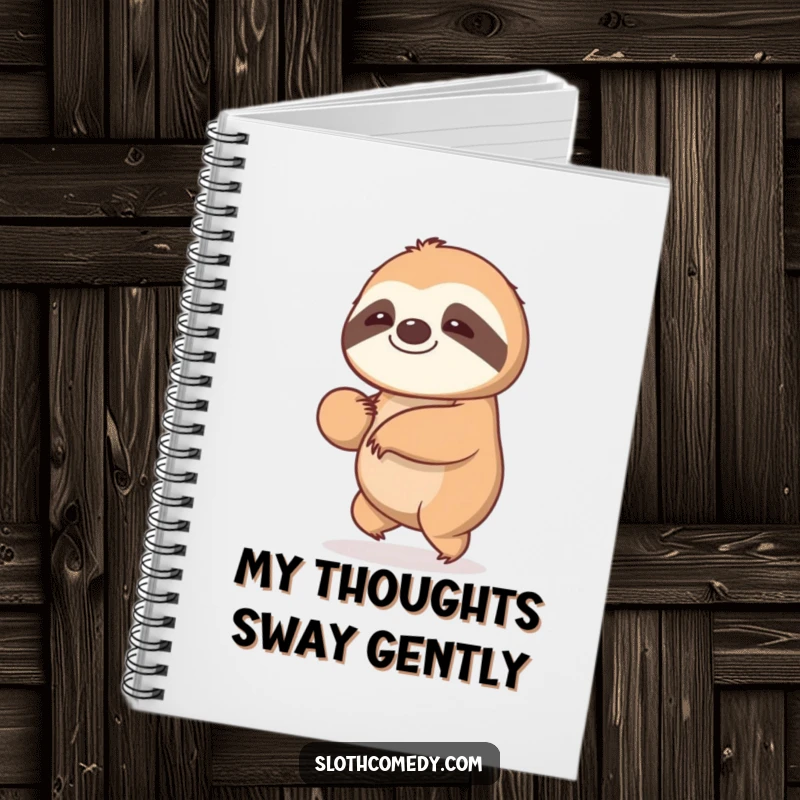 Funny Kawaii Sloth Notebook: Features a sloth swaying gently, ideal for thoughtful journaling with humorous ease.
