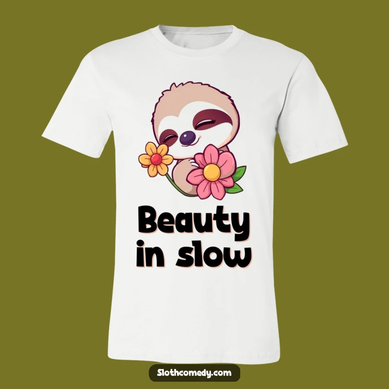 Funny Sloth Wink Flower T-Shirt: Sleepy Charm - Ultimate Funny Gift Tee