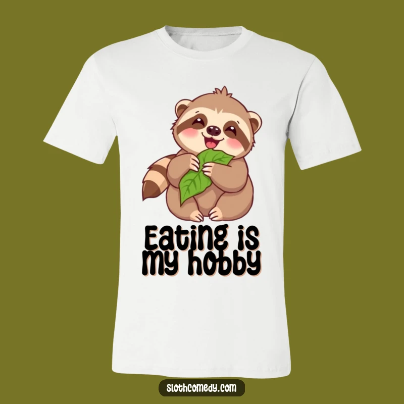 Funny Kawaii Sloth Leaf Munching Shirt - Eat Happy Humor Tee