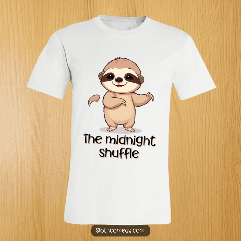 Funny t-shirt featuring a sloth performing a slow, deliberate dance routine, showcasing humor and a love for leisurely movement.