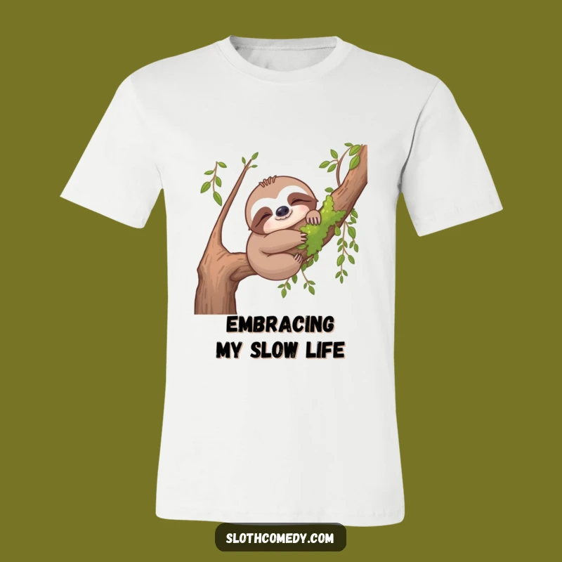 Funny Sloth Hug Tee - Content Mossy Branch Sloth T-Shirt Gift