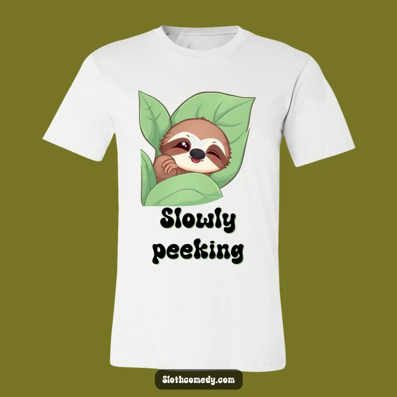 Funny Sloth Leaf T-Shirt: Curious Peek, Slow Blink Humor, a Quirky Funny Gift
