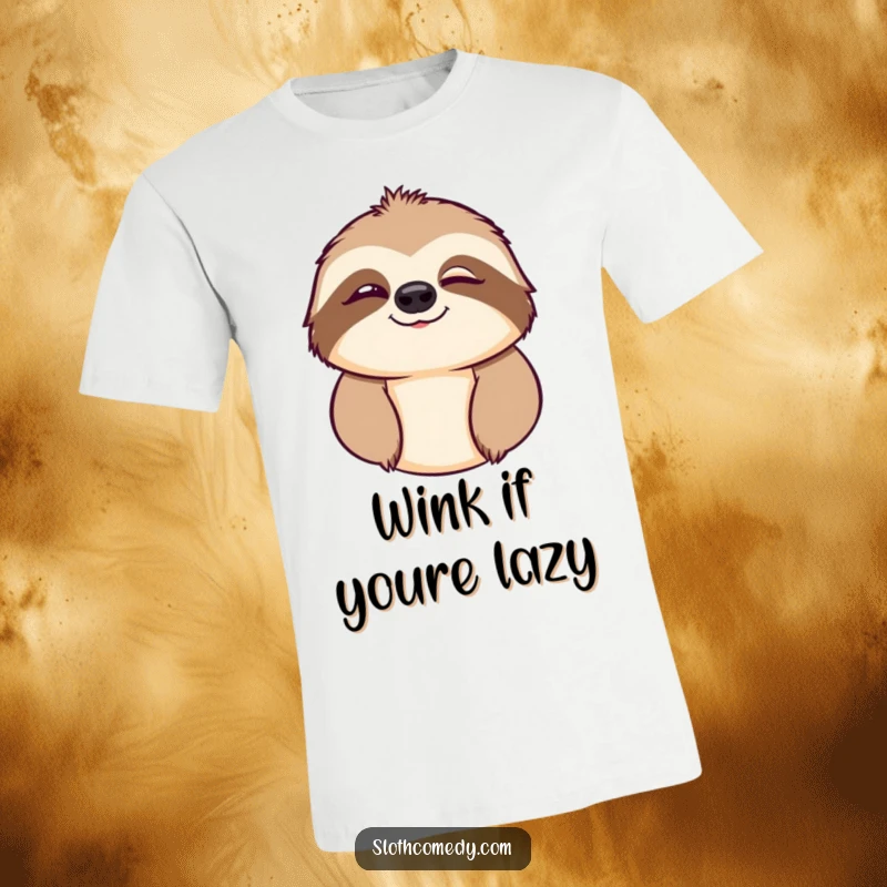 Funny t-shirt showcasing a cool sloth character closing one eye in a playful, mischievous wink.