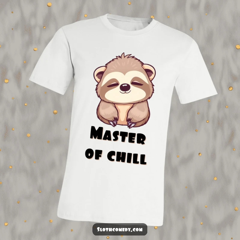 Funny T-Shirt featuring a kawaii sloth slowly blinking with wide, peaceful eyes, promoting a message of calm and relaxation.