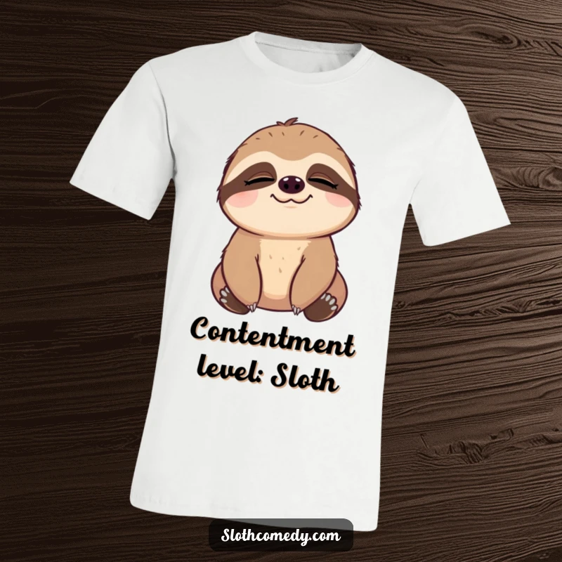 Funny T-Shirt depicting a sloth performing a comically slow blink, radiating an aura of deep contentment and effortless calm.
