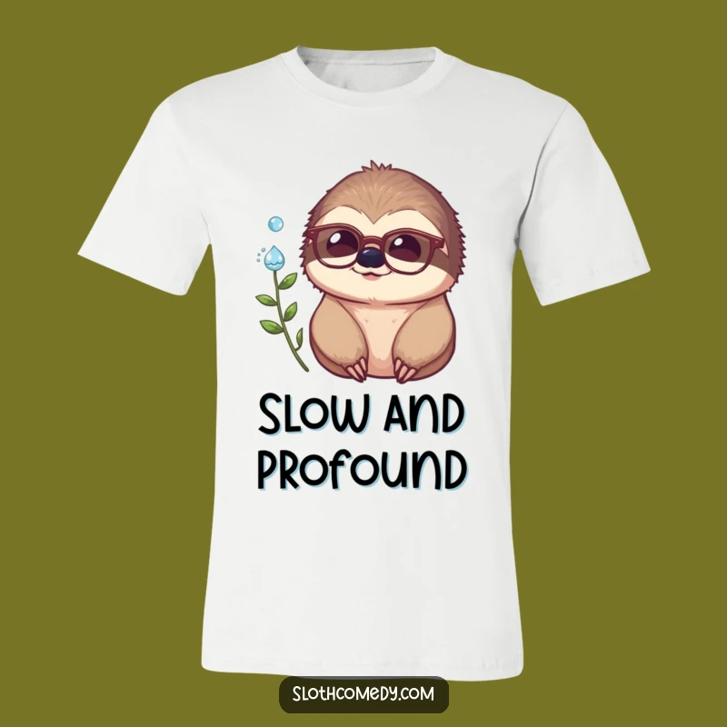 Funny Sloth Spectacles T-Shirt: Dewdrop Contemplation, a Hilarious and Thoughtful Gift