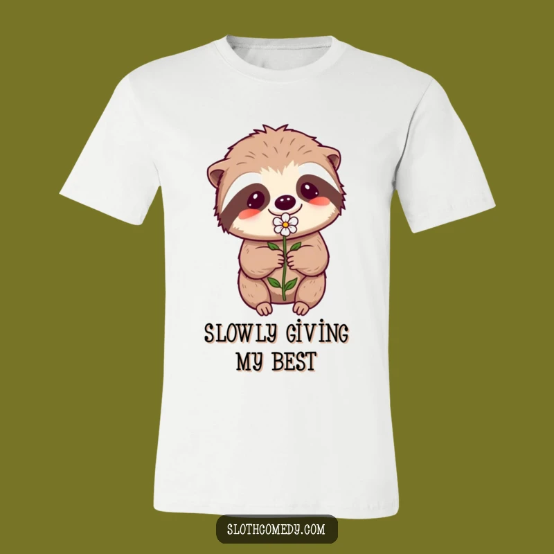 Funny Kawaii Sloth T-Shirt - Effortful Flower Gift for Diligent Humor Lovers