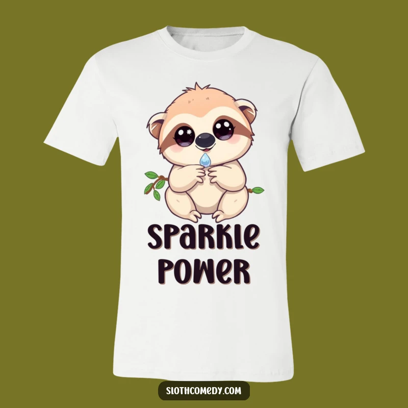 Magical Sloth T-Shirt - Sparkling Eyes Sloth with Dewdrop, Whimsical Gift Tee