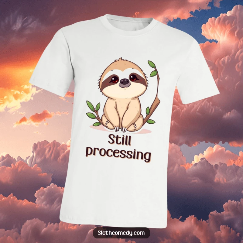 Funny Sloth T-Shirt showing a sloth with a curious head tilt, looking inquisitively at the viewer, a truly humorous statement piece.
