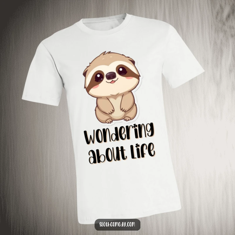 Funny T-Shirt: A cute kawaii sloth looks upward with innocent wonder and gentle curiosity, embodying sweetness, a funny gift.