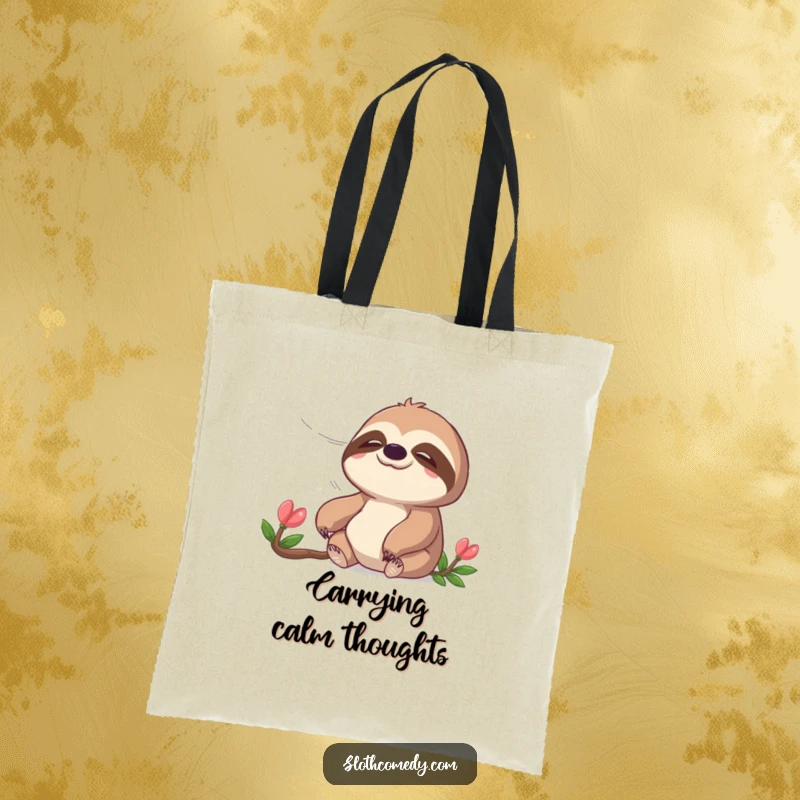 Funny tote bag featuring a peaceful sloth enjoying a gentle breeze, ideal for carrying daily items with a serene vibe, a funny gift.