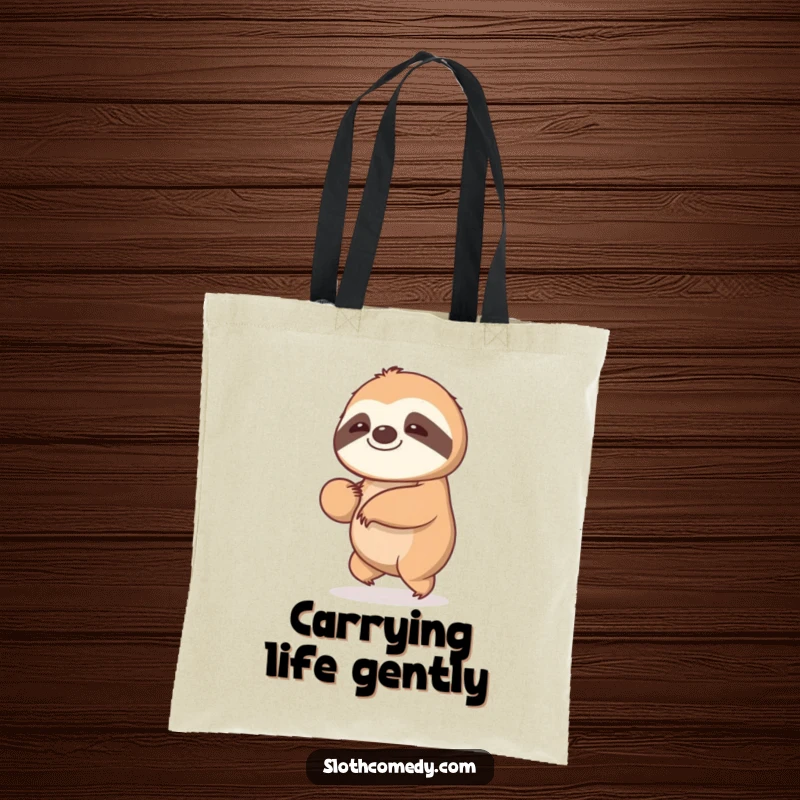 Funny Kawaii Sloth Tote Bag: A sloth sways gently, perfect for humorous and slow-paced daily carrying.