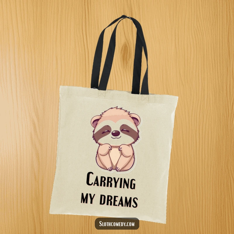 Funny Kawaii Sloth Wink Tote Bag depicting a cute sloth giving a sleepy wink, ideal for humorous and stylish everyday use.