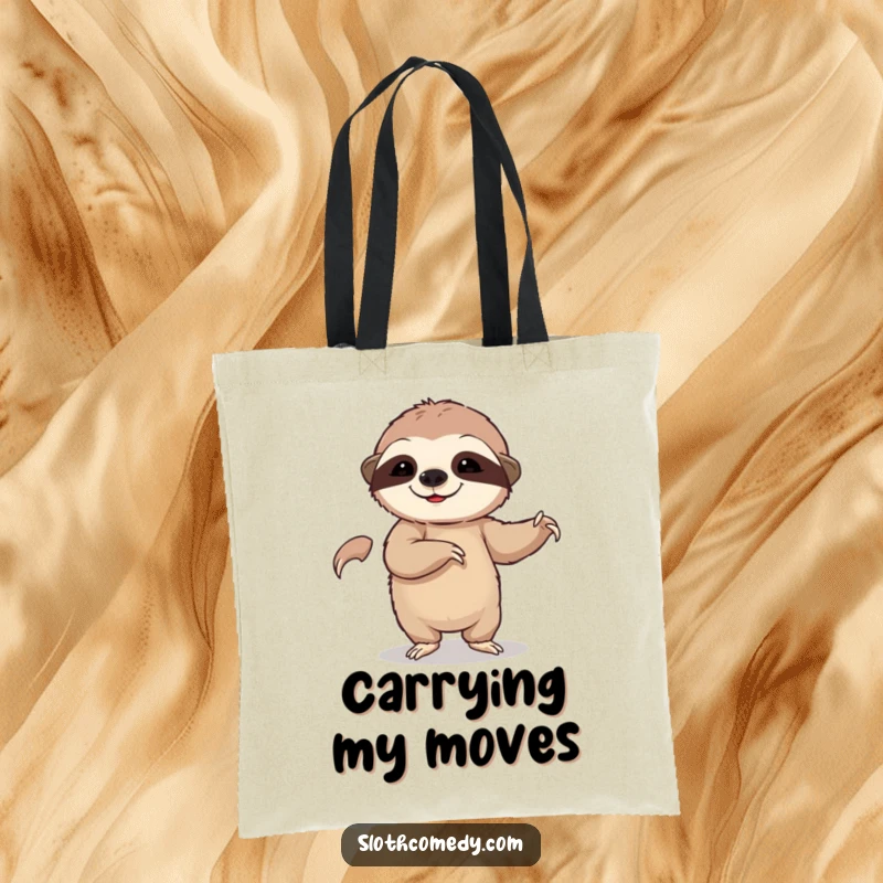 Funny tote bag featuring a sloth in a slow dance pose, perfect for carrying essentials with a touch of humorous flair.