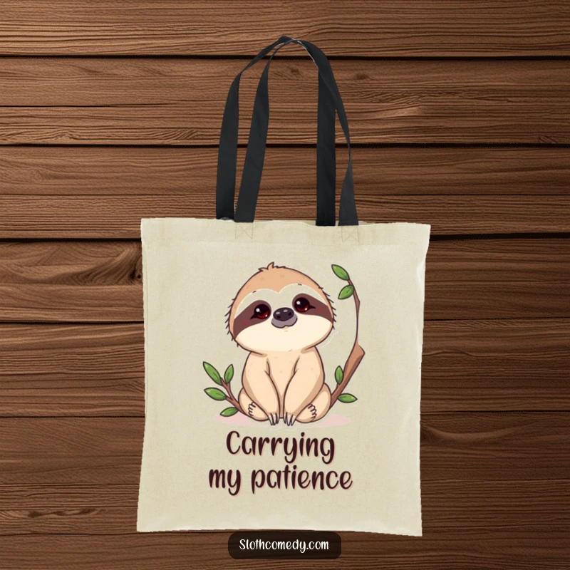 Funny Sloth Tote Bag showcasing a sloth's curious head tilt, ideal for shopping and daily use, a humorous and practical accessory.