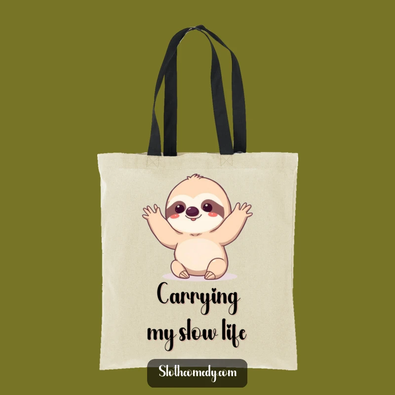 Funny Slow Wave Sloth Tote Bag: Deliberate Kawaii Sloth Carry-all for Humor