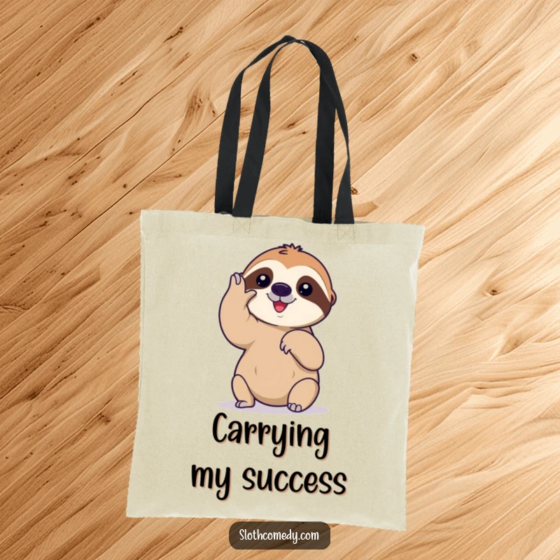 Funny tote bag featuring a sloth's very slow and deliberate high-five, perfect for carrying items with a humorous nod to patience.