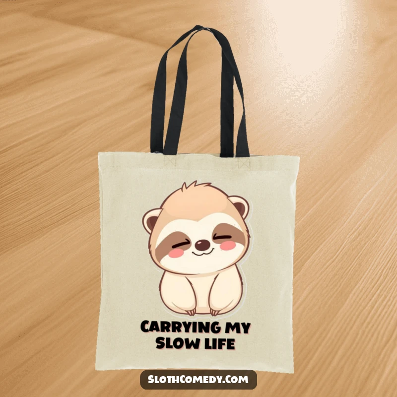 Funny Tote Bag: A kawaii sloth winks slowly with a calm smile, perfect for carrying daily essentials with style, a funny gift.