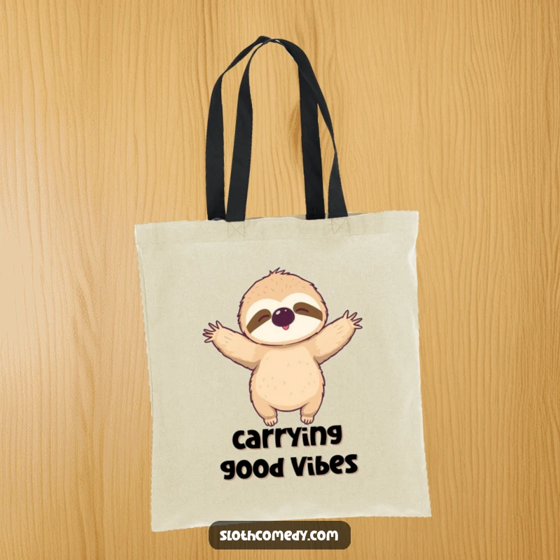 Funny Tote Bag: A sloth with arms outstretched is ready for a relaxed hug, perfect for carrying items.