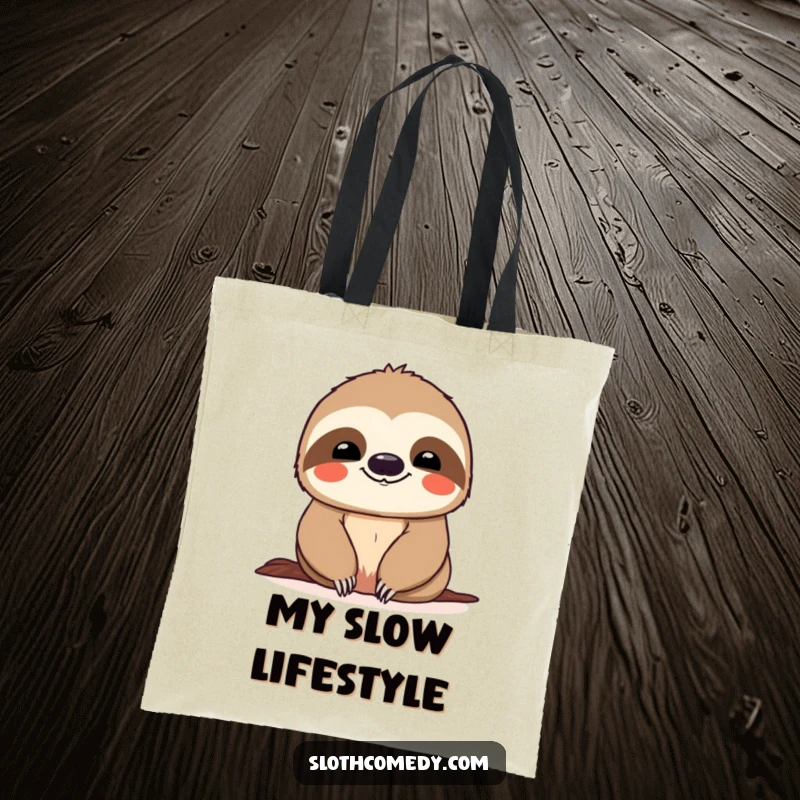 Funny Tote Bag: A smiling sloth is enjoying a very slow descent, perfect for carrying daily items.