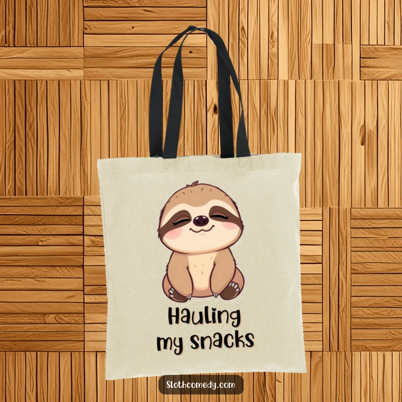 Funny Tote Bag showcasing a sloth with a comically slow blink, embodying complete contentment and a relaxed approach to life.