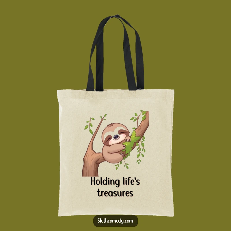 Funny Sloth Tote Bag - Content Mossy Branch Hug Accessory, Gift