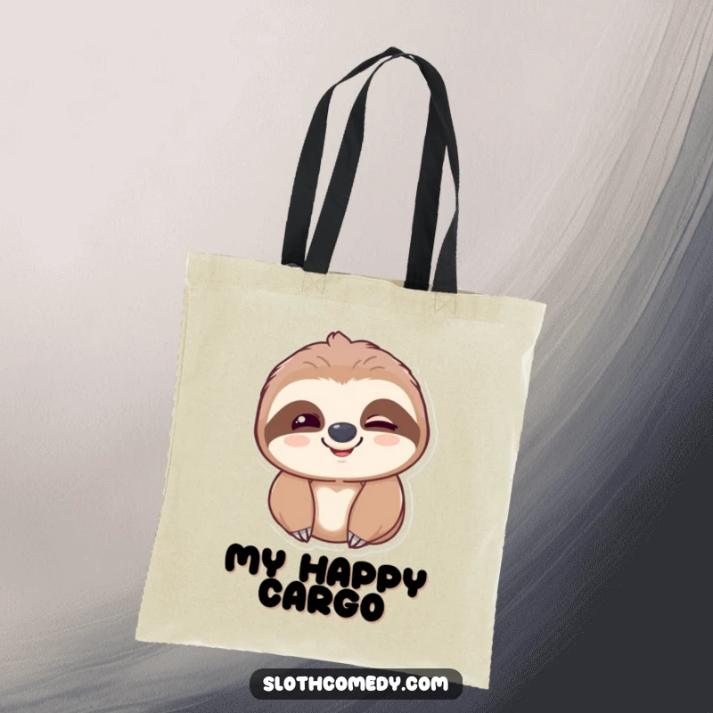 Funny sloth tote bag with a sloth's slow blink and happy smile, ideal for carrying essentials with a touch of cheer.